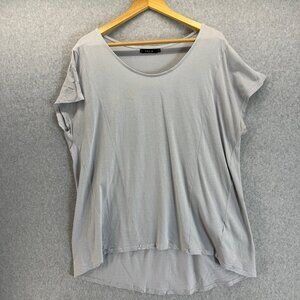Yala Womens Grey Organic Cotton Jersey Short Sleeve High-Low Hem Top‎ Size Large